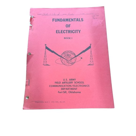 Fundamentals of Electricity 1973 C F B 1000 Army Artillery School Training Vinta - Picture 1 of 3